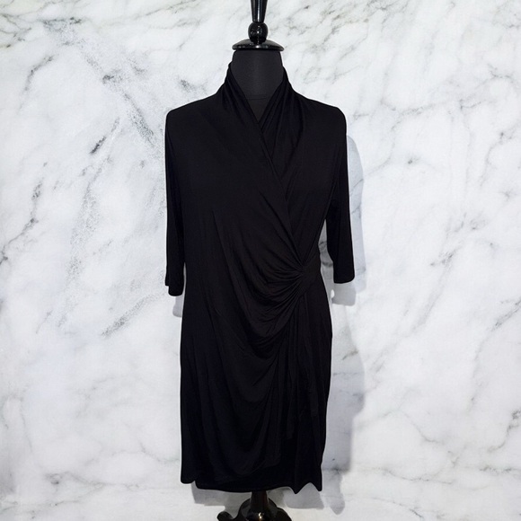 Karen Kane Black Cocktail Dress Cowl Neck 3/4 Sleeve - Picture 2 of 12